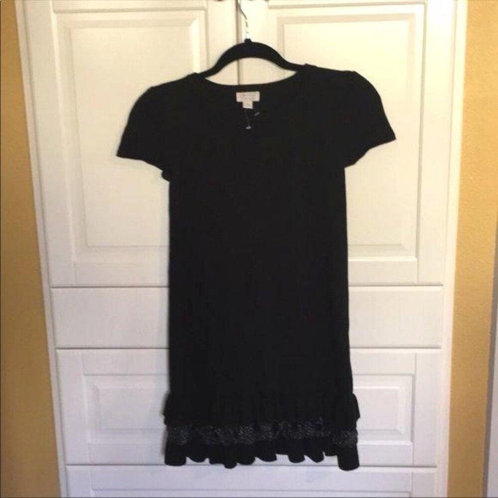 The Children’s Place Black Knit Dress Short Sleeves Ruffle Size 10 12 Celebratio - Picture 8 of 8